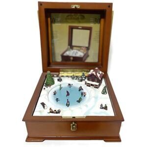 Gold Label Holiday Illuminated Music Box Skaters Battery Operated